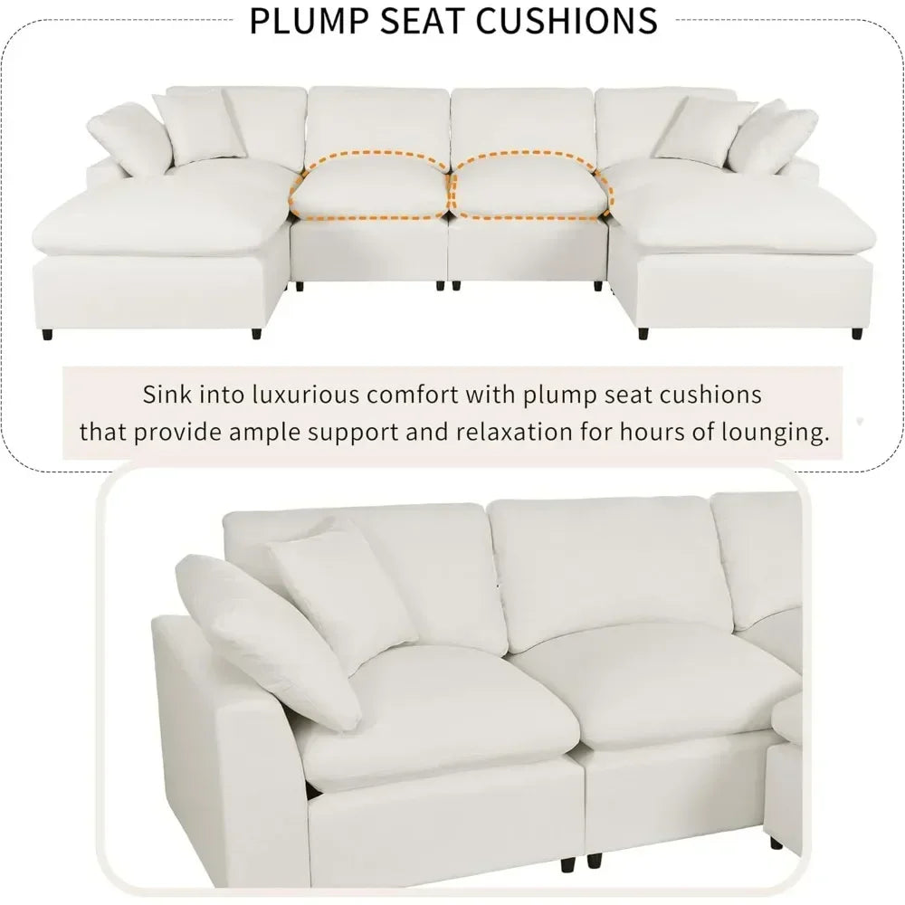 DEVIN Minimalist Modern Oversized U-Shaped Sectional Sofa – 6-Seater Modular Couch with Ottoman | 134.4"W