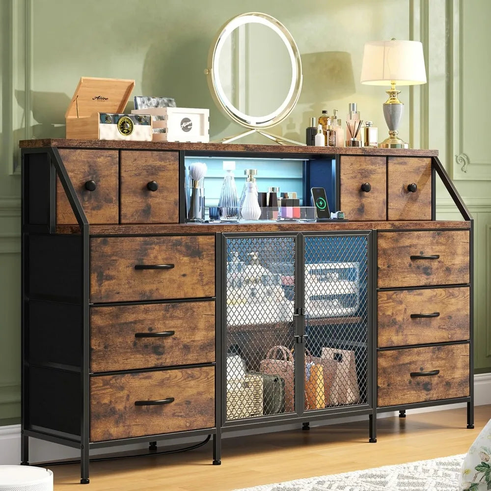 DELANEY Modern Dresser with LED & Power Outlets - Storage Chest for Bedroom & Living Room