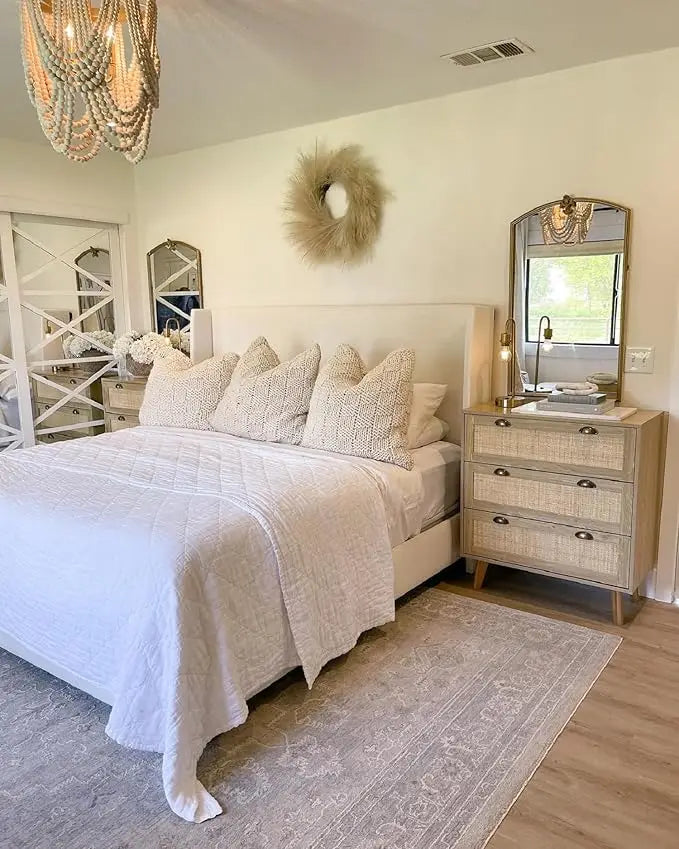 LONDON Boho Rattan Nightstand Set - 3-Drawer Woven Cane Dresser for Bedroom & Living Room - 31.5''