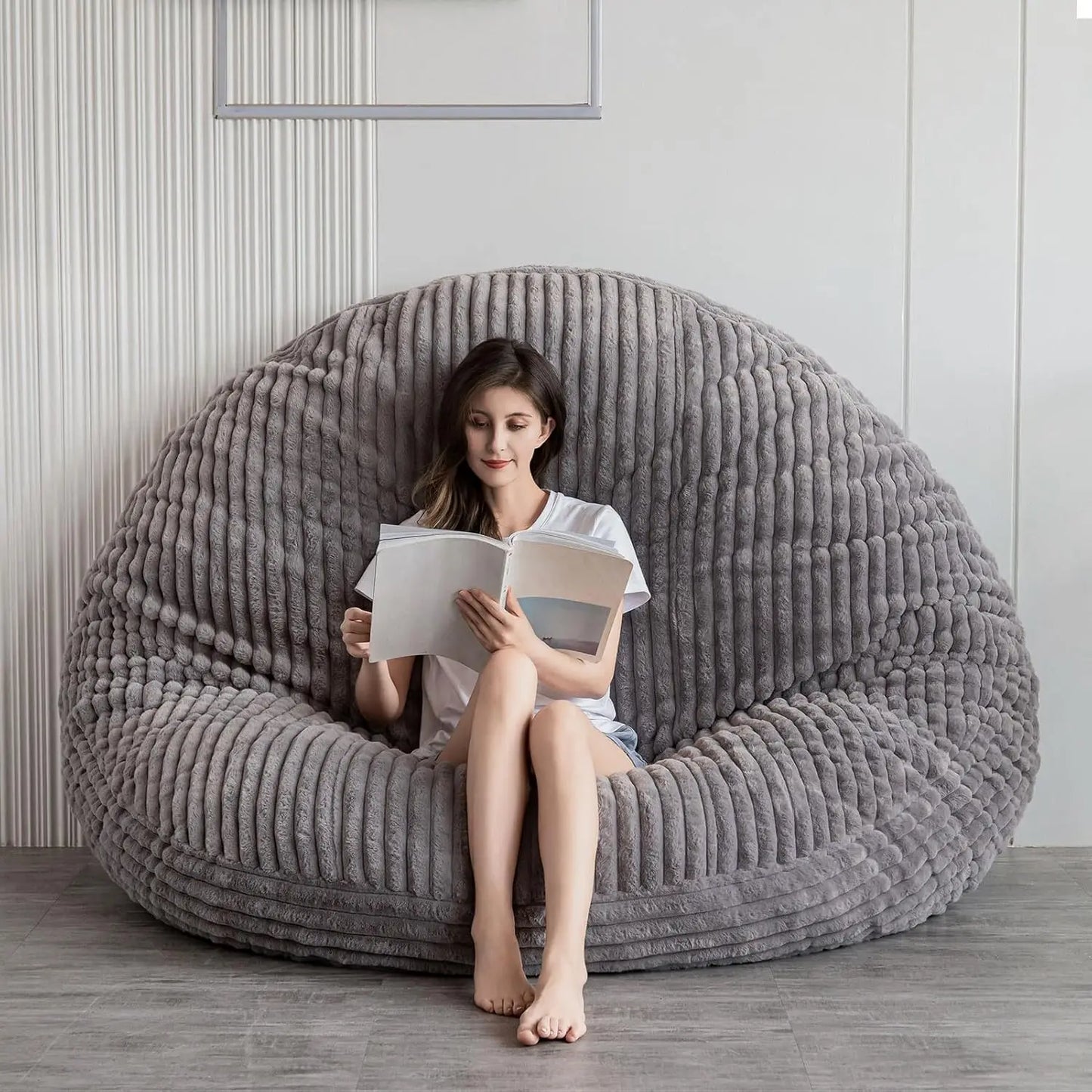 MALLORY CloudNest Faux Fur Convertible Bean Bag Chair Sofa Bed