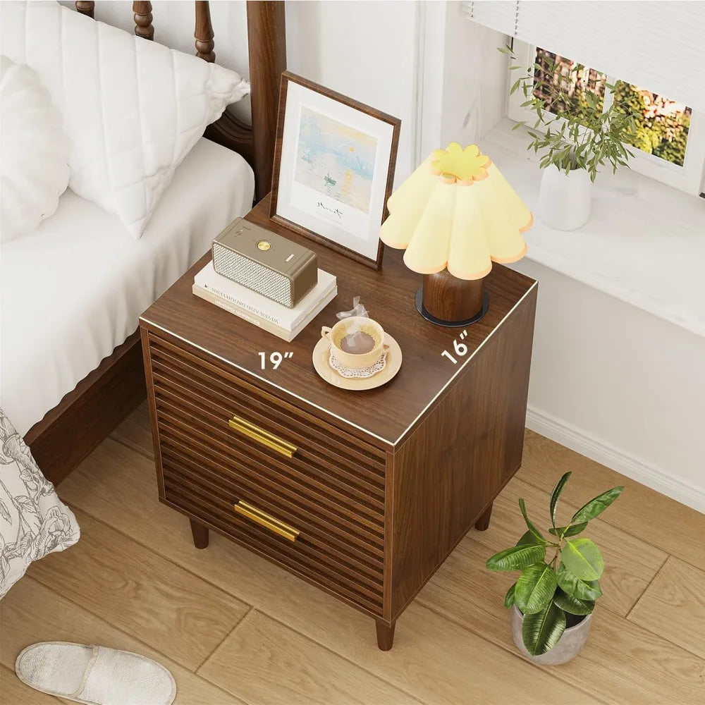 FATIMA Modern Wooden Nightstands - 19" Wide, Set of 2 with Storage Drawers