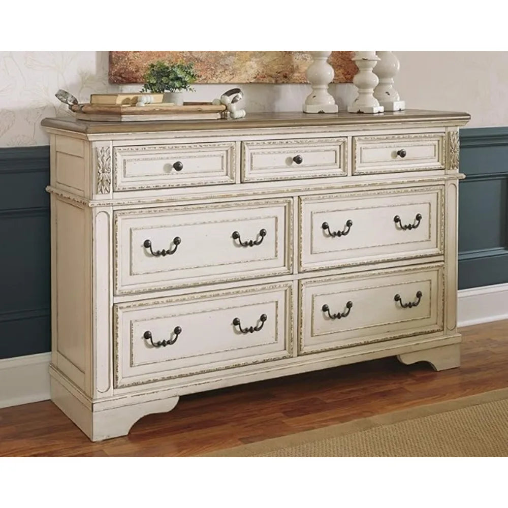MOLLY Vintage Farmhouse 6-Drawer Dresser - 59" Wide Wooden Storage Chest