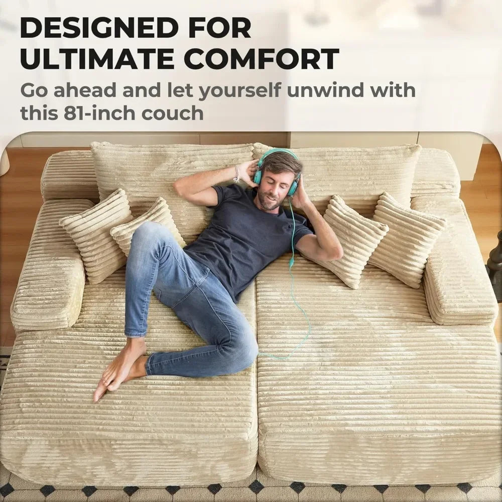 RYLAN Modern Cloud Corduroy Sofa Bed – Deep Seat Plush Sectional Couch | 80"W
