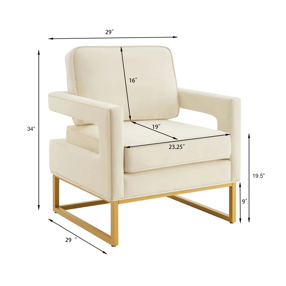 RYDER Modern Style Accent Chair – Velvet Upholstered Armchair with Gold Metal Base- 29" W