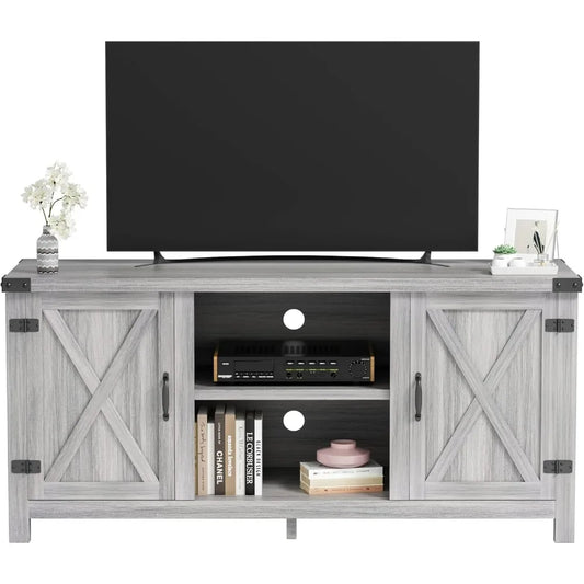 WESLEY Bayshore Farmhouse TV Stand – Barn Door Console Cabinet Media Unit – 58" W