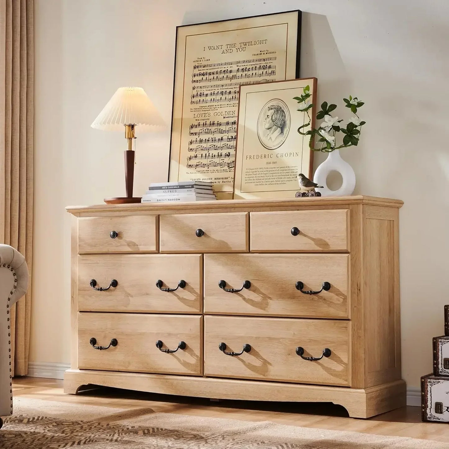 SAWYER Vintage Farmhouse Wooden Dresser - 54'' Wide Rustic Chest of Drawers