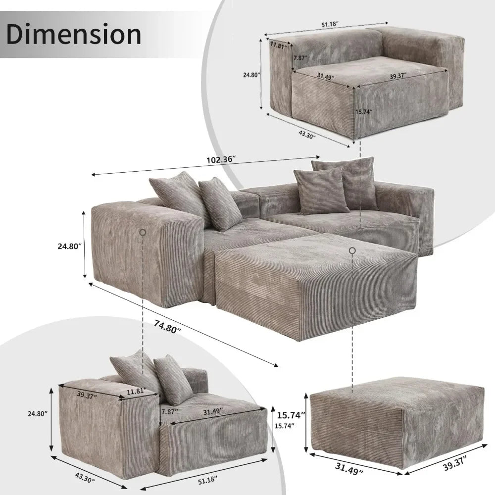 MELISSA CloudLuxe Modern Oversized Modular Sectional Sofa | L-Shaped 118.1″ W Couch with 4 Pillows