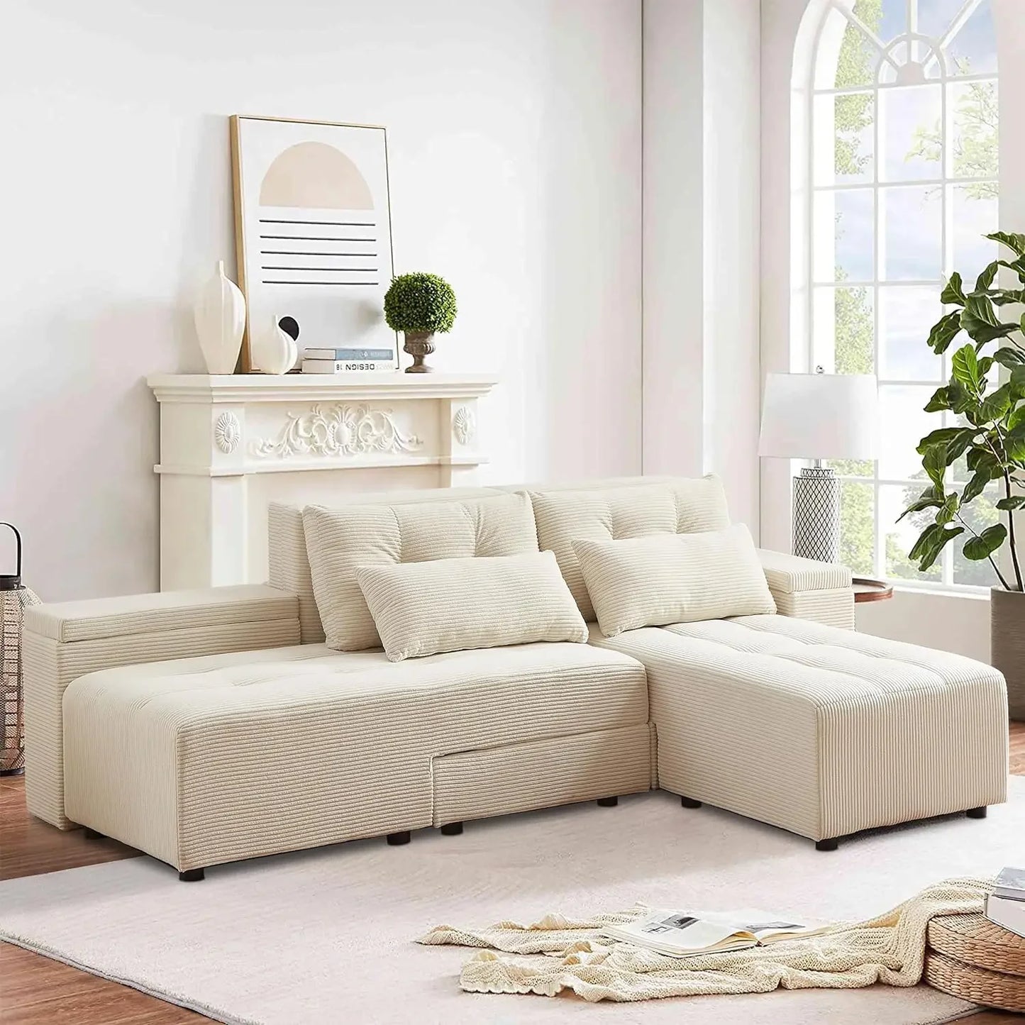 SYDNEY CloudFlex Minimalist Convertible Sofa Bed – L-Shaped Sectional Couch – 111"W