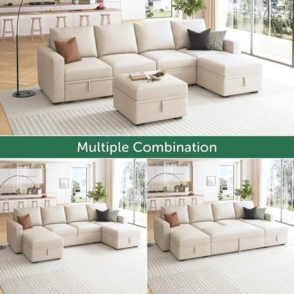 BRODY CloudNest Minimalist Modular Sleeper Sofa Bed – U-Shaped Sectional Couch – 83.4"W