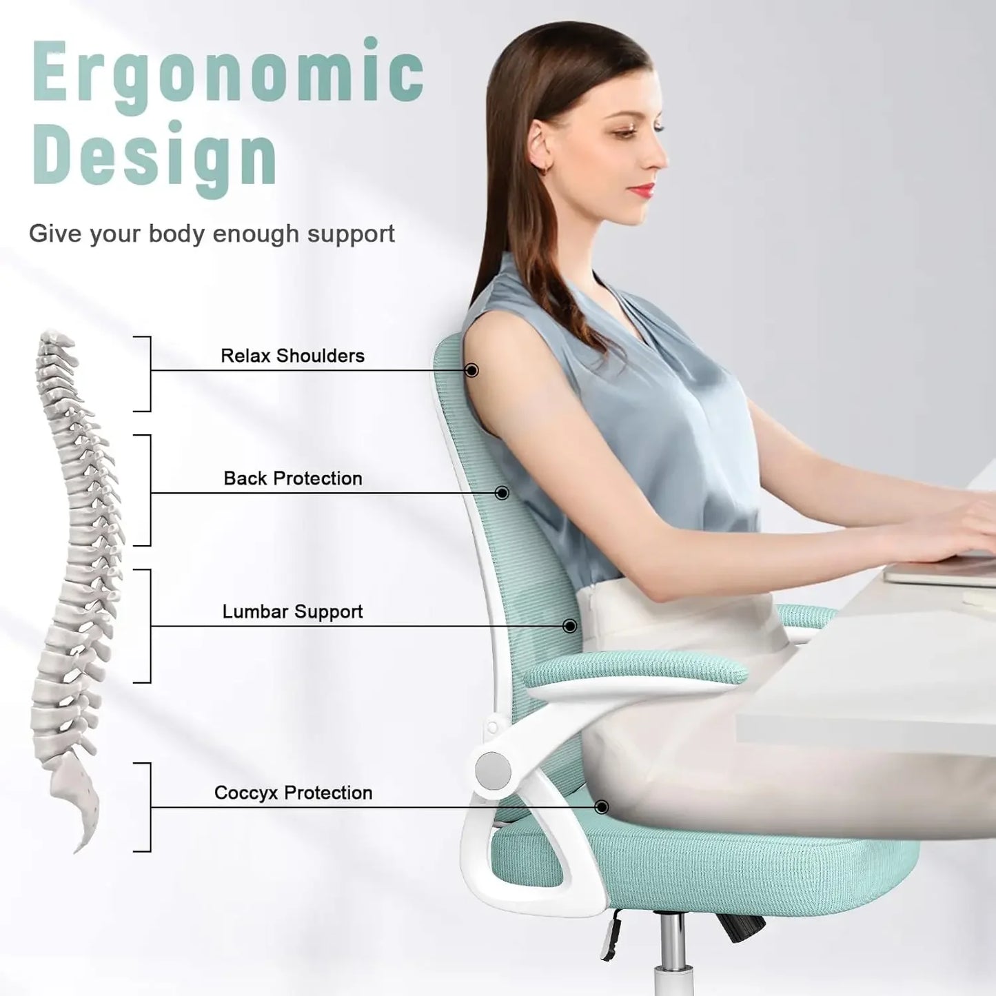 DJIBOUTI Ergonomic Office Chair with Adjustable Height Lumbar Support - 24" W