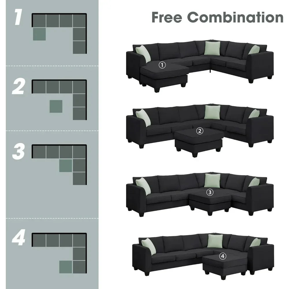 BAILEY Modern Minimalist U-Shaped Fabric Sectional Sofa – Living Room Couch, 112"W