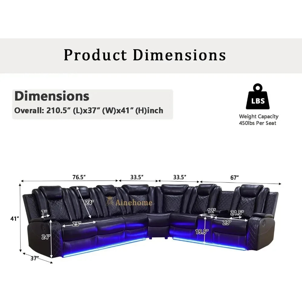 GIANNA Power Recliner Sectional Sofa Set with LED Lights & Storage-37" W