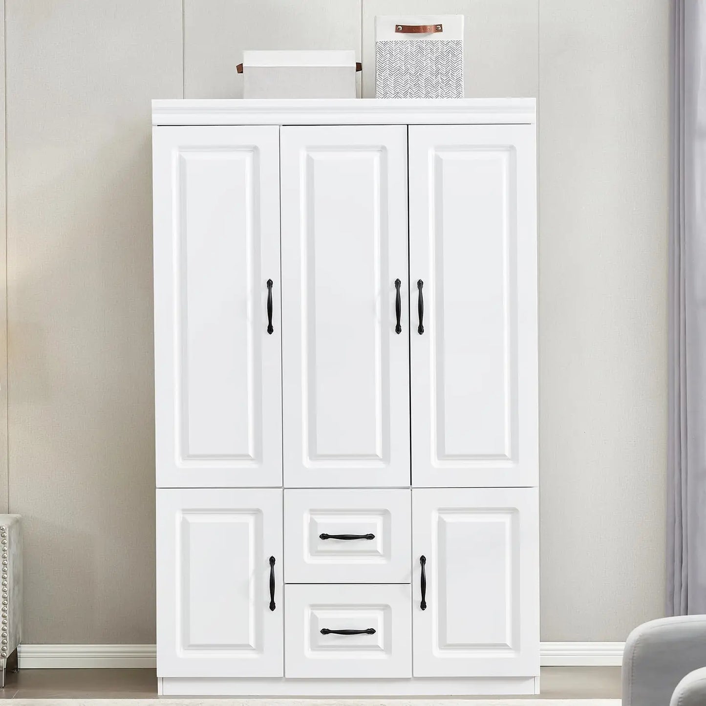 SARAI Modern 3-Door Wooden Wardrobe Armoire Closet Organizer