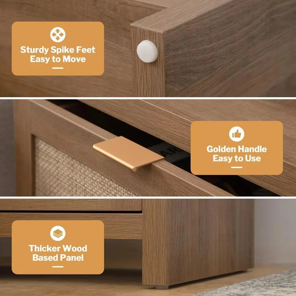 WYNTER Wide Bedside Table with Type-C Charging, 2 Drawers & Open Shelf