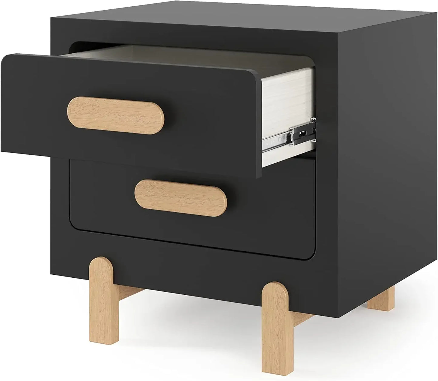 ANGELINA Modern Black 19" Wide Wooden Nightstand – Minimalist 2-Drawer Bedside