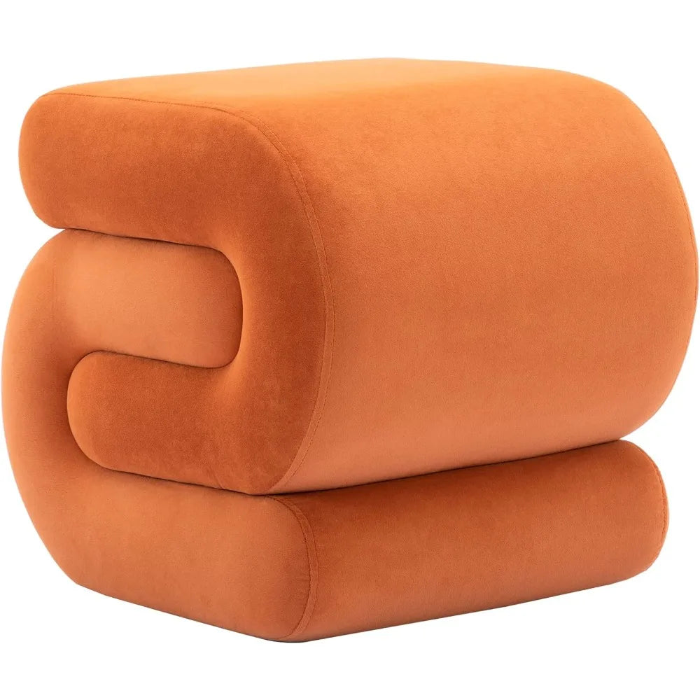 MACKENZIE Modern Velvet Upholstered Ottoman – S-Shape Foot Stool – 18.1" W