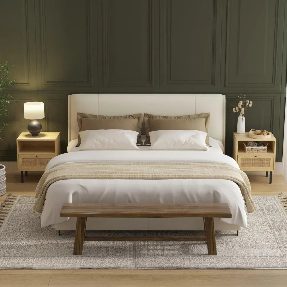 GISELLE Wooden Bedside Table with Metal Legs & Open Shelf - 18.9'' Wide