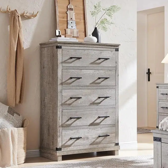 LEILA Farmhouse Rustic 6-Drawer Dresser - 54" Wide Chest of Drawers for Bedroom Storage