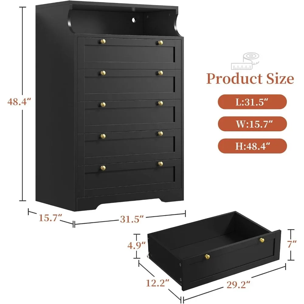 JULIET Modern LED Bedroom Dresser with 5 Drawers - 31.5'' Wide