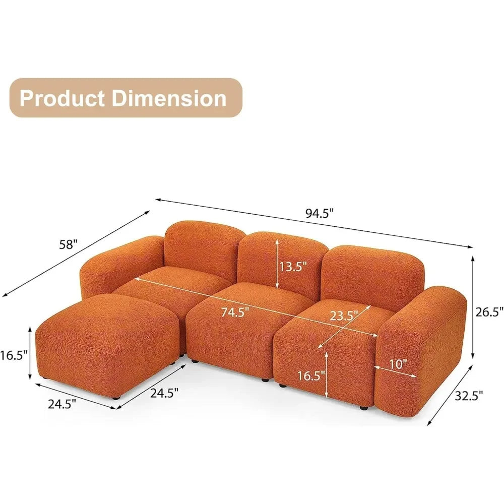 PEYTON Morocco Style Modular L-Shaped Minimalist Sectional Sofa – Convertible Couch | 94.5"W