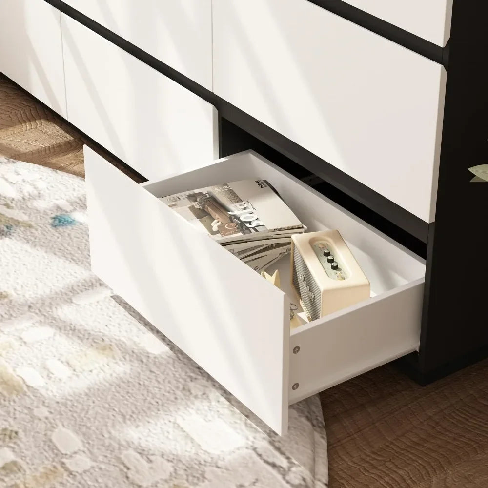 LEIA Modern 9-Drawer Wide Dresser – Sleek Black & White Chest of Drawers
