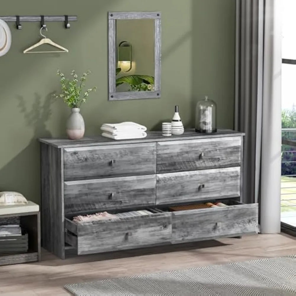 DANNA Rustic Grey 6-Drawer Wood Dresser - 53.9" Wide