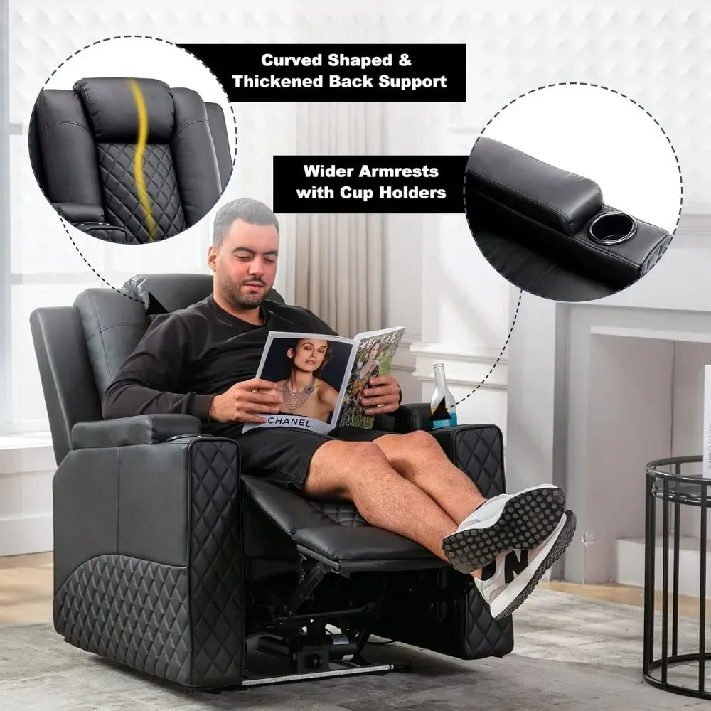 Power Recliner Chair PU Leather Electric Massage Recliner Sofa for Living Room Home Seating with Cup Holders LED Lighting