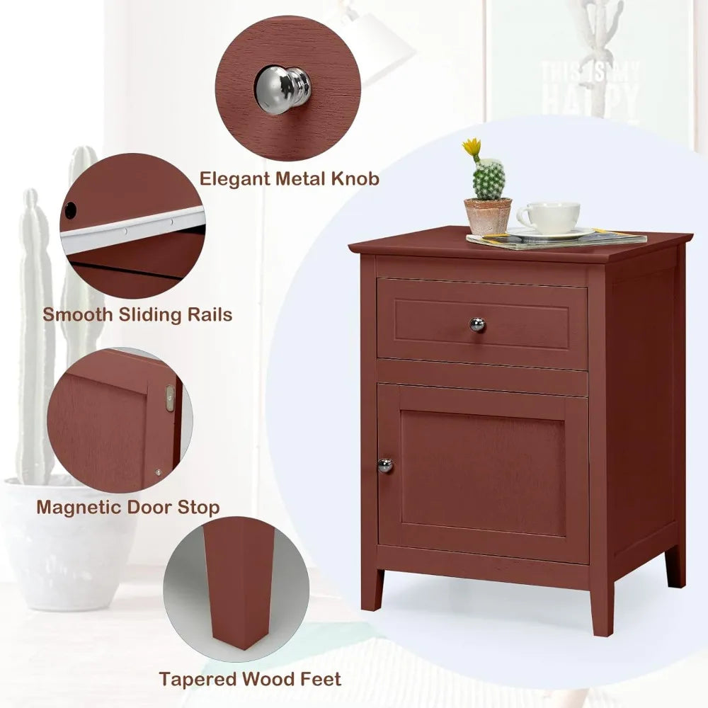 CELINE Modern Wooden Nightstand Set – 19" Wide Bedside Table with Drawer & Cabinet