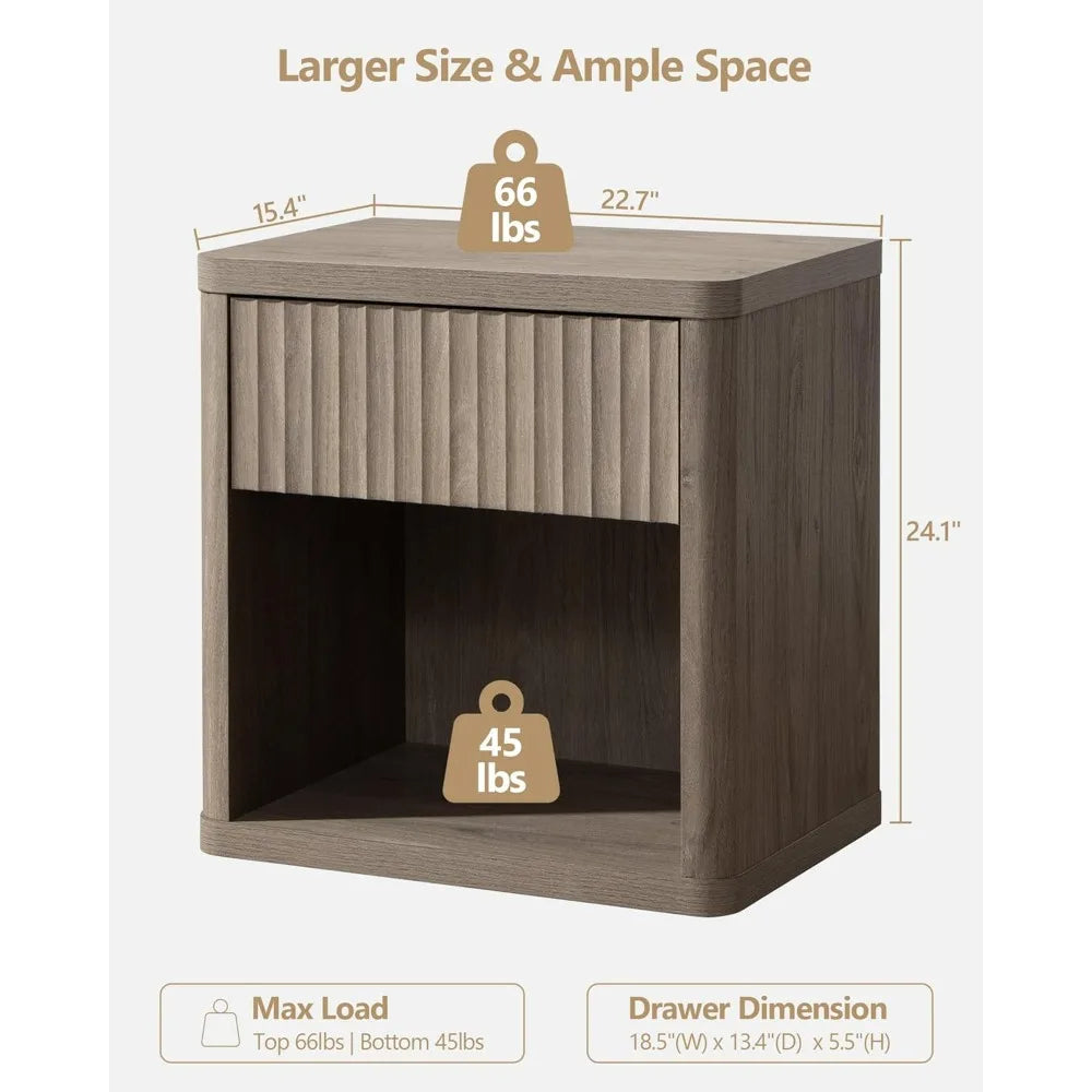 JOURNEY Modern Wood Nightstand with Drawer Storage - 22.7" Wide