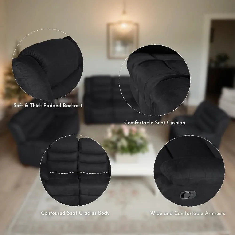 ALEXANDRA Recliner Sofa Set, Microfiber Manual Reclining Couch Set – 81" W