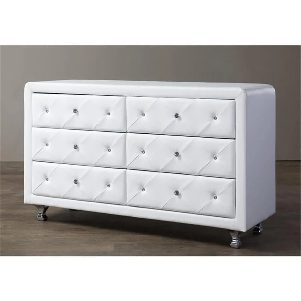 DANIELA Modern White Faux Leather Upholstered 6-Drawer Dresser - 51.75'' Wide
