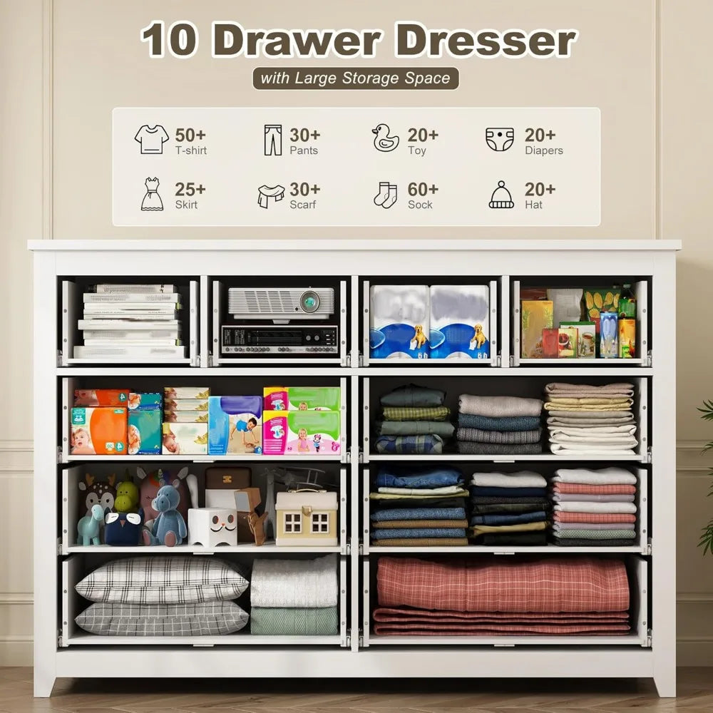 KAILANI Modern Minimalist 10-Drawer Dresser - Wide Storage Chest for Bedroom & Living Room - 52.2''