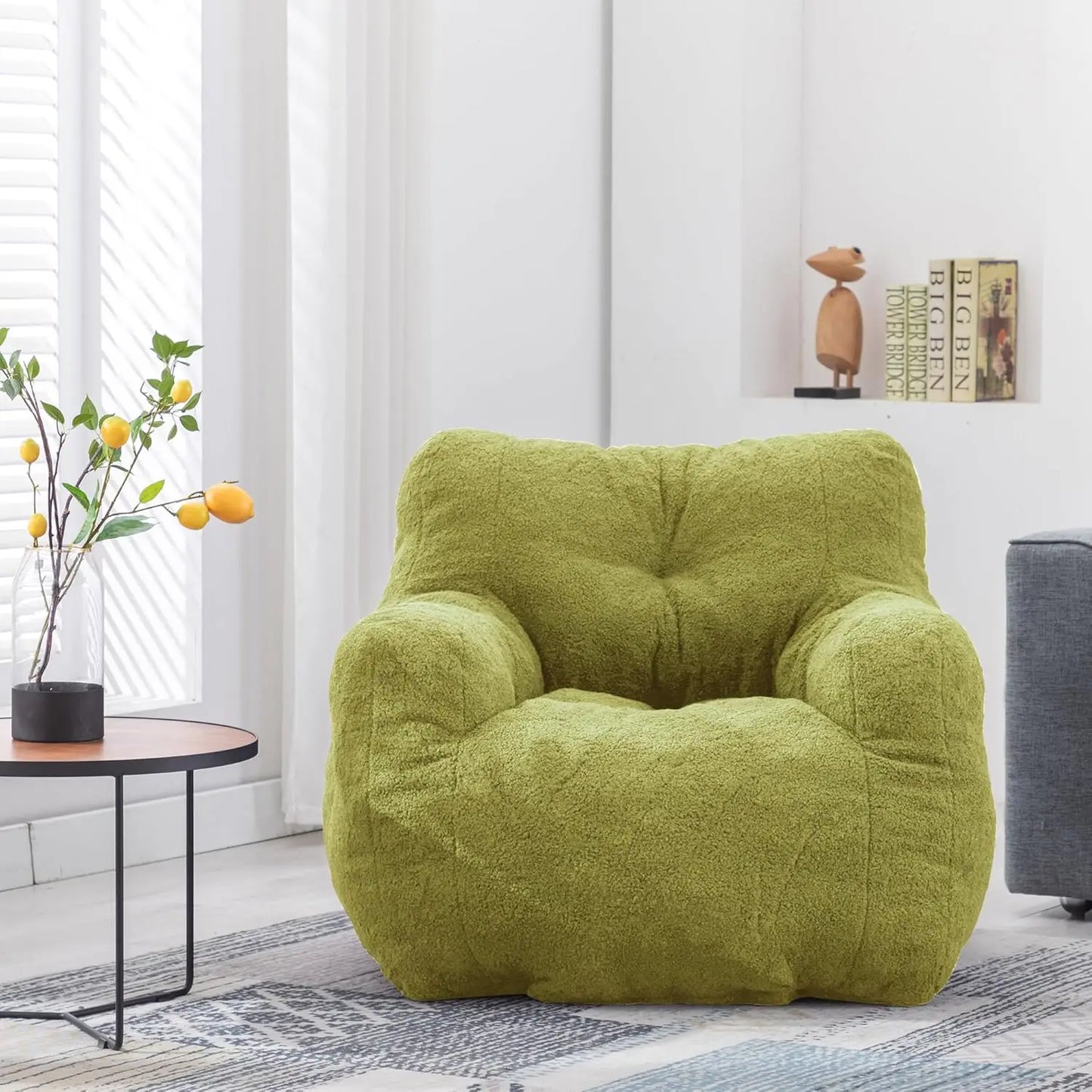REMINGTON Selorra Tufted Sherpa Bean Bag Chair - Cozy Lounge Style - 34.25"W