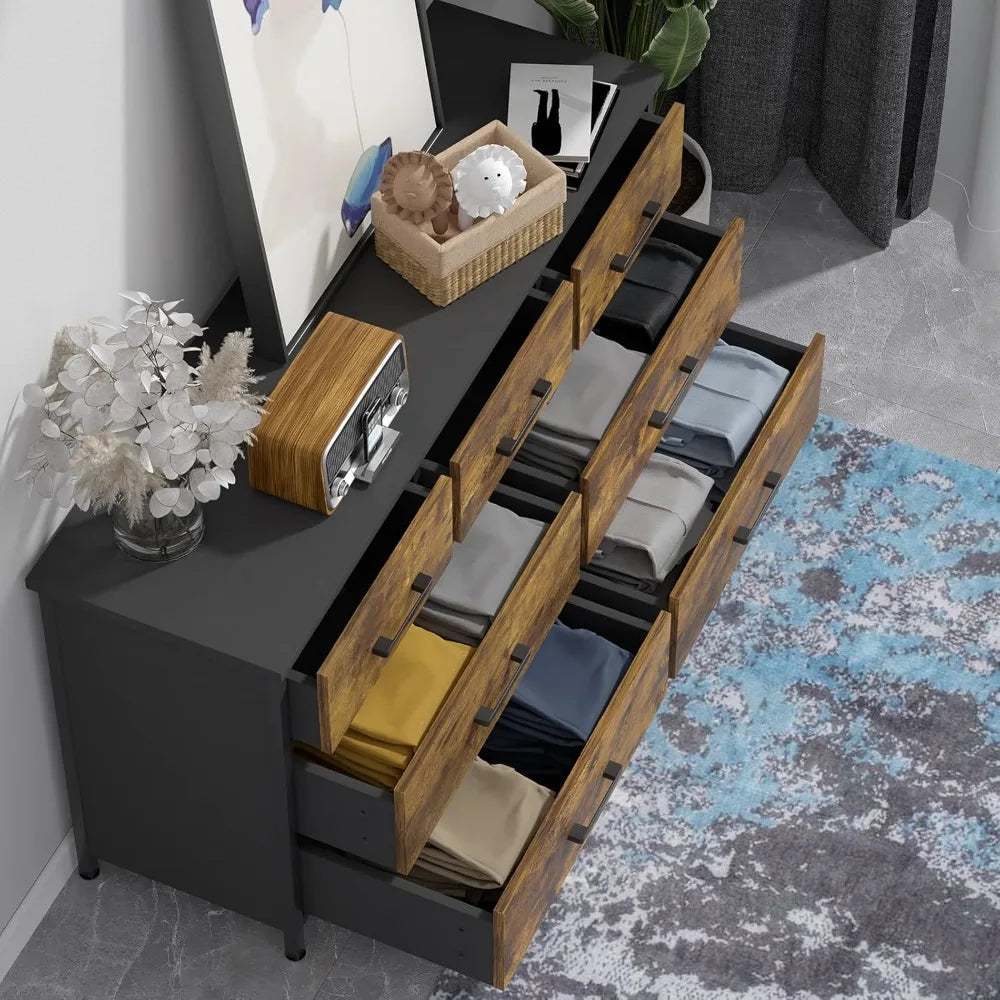 DAHLIA Rustic Industrial 7-Drawer Wood Storage Dresser - 47.2" Wide