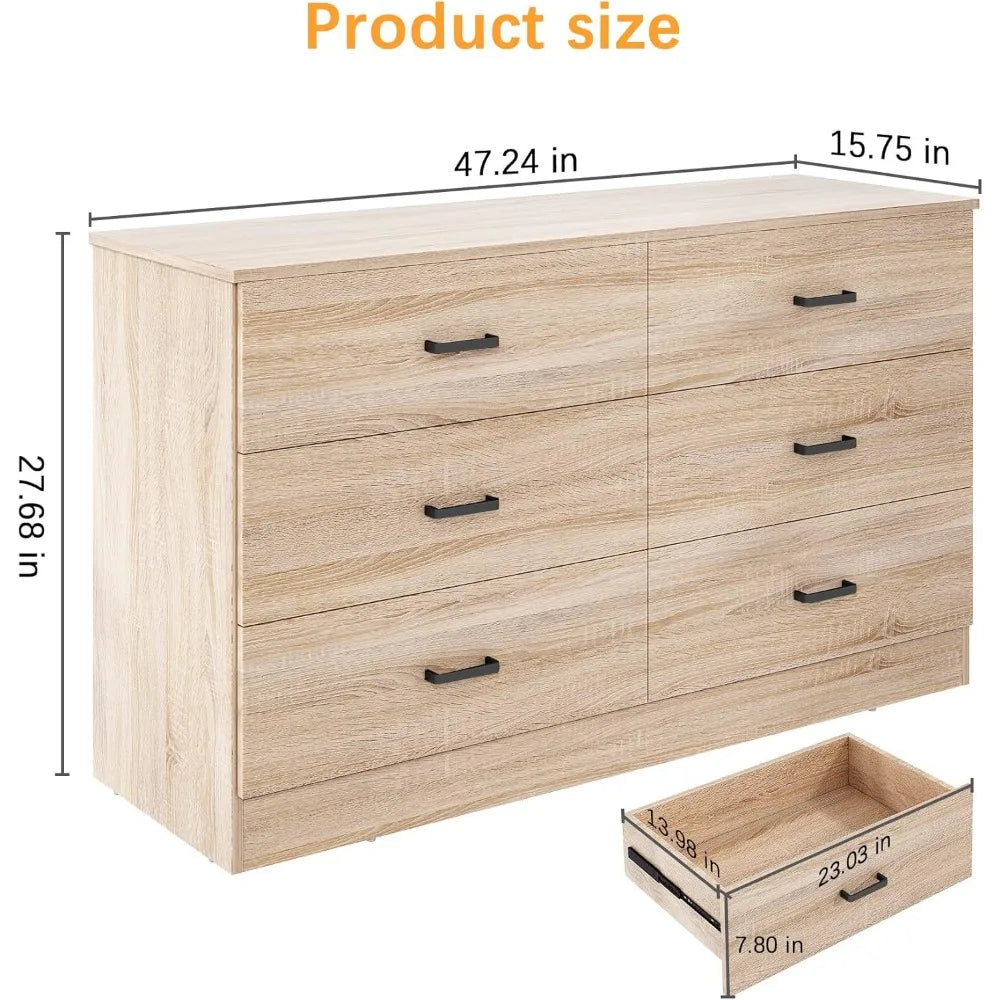 LUCILLE Modern Wood Dresser for Bedroom - 47.24'' Wide, 6 Drawers Storage Cabinet
