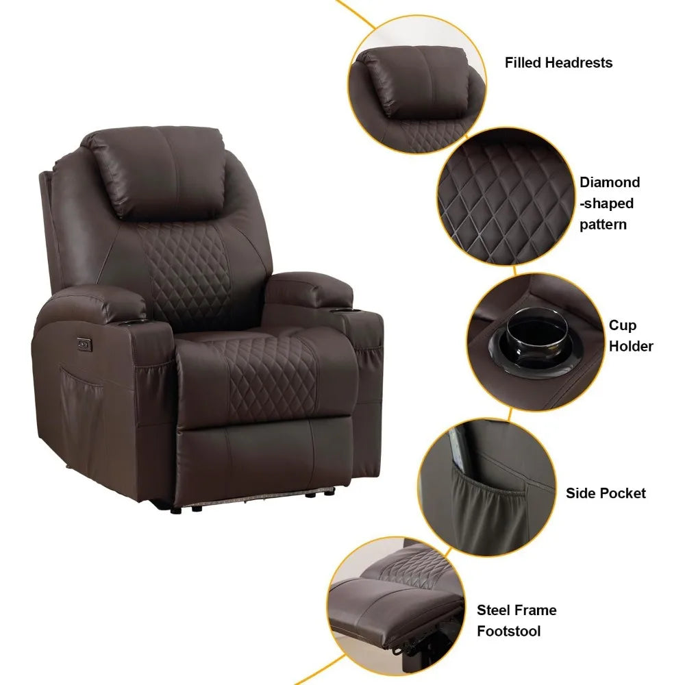 NOLAN Power Recliner Chair - Home Theater Seating - LED Lighting - 33.5" W