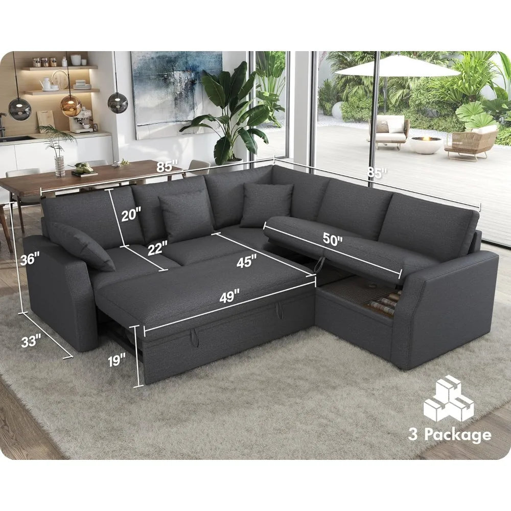 LONDYN Kirelan Modern L-Shaped Sleeper Sofa with Pull-Out Bed & Storage – Sectional Couch – 85" W