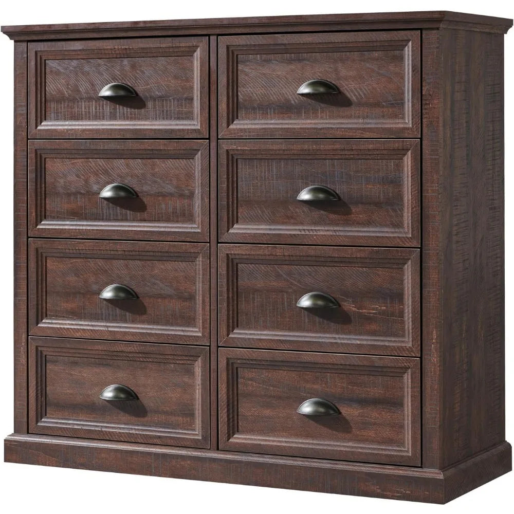 CAMILLE Rustic Farmhouse 8-Drawer Wooden Dresser – Tall Storage Chest | 42'' W