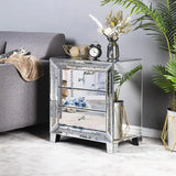 AMORA Glam Mirrored Nightstand – Modern Crystal-Trimmed End Table with 3 Drawers, 23" Wide