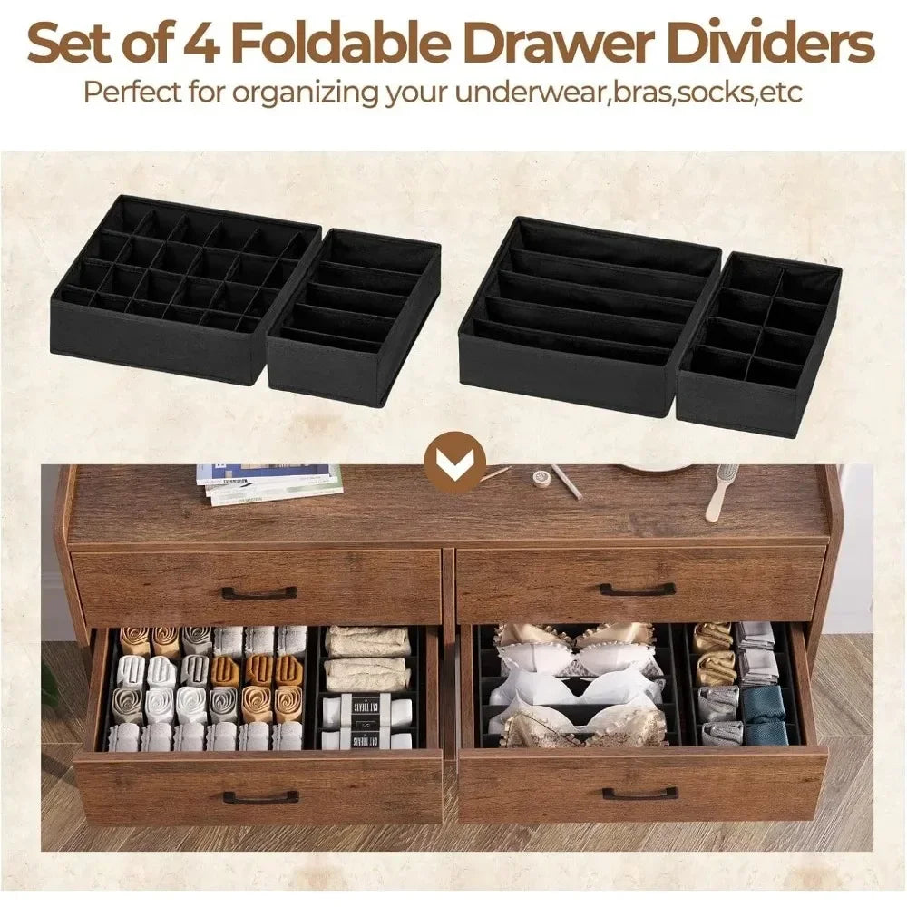 ADELAIDE Modern 51.2'' Wooden Dresser with 6 Drawers & Foldable Dividers