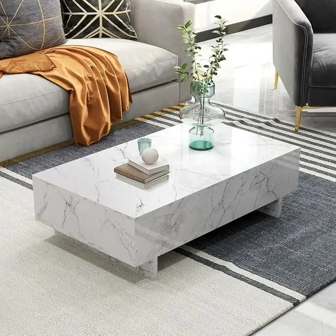 AUBREE LunaMarble Minimalist Modern Coffee Table – 41.3"W