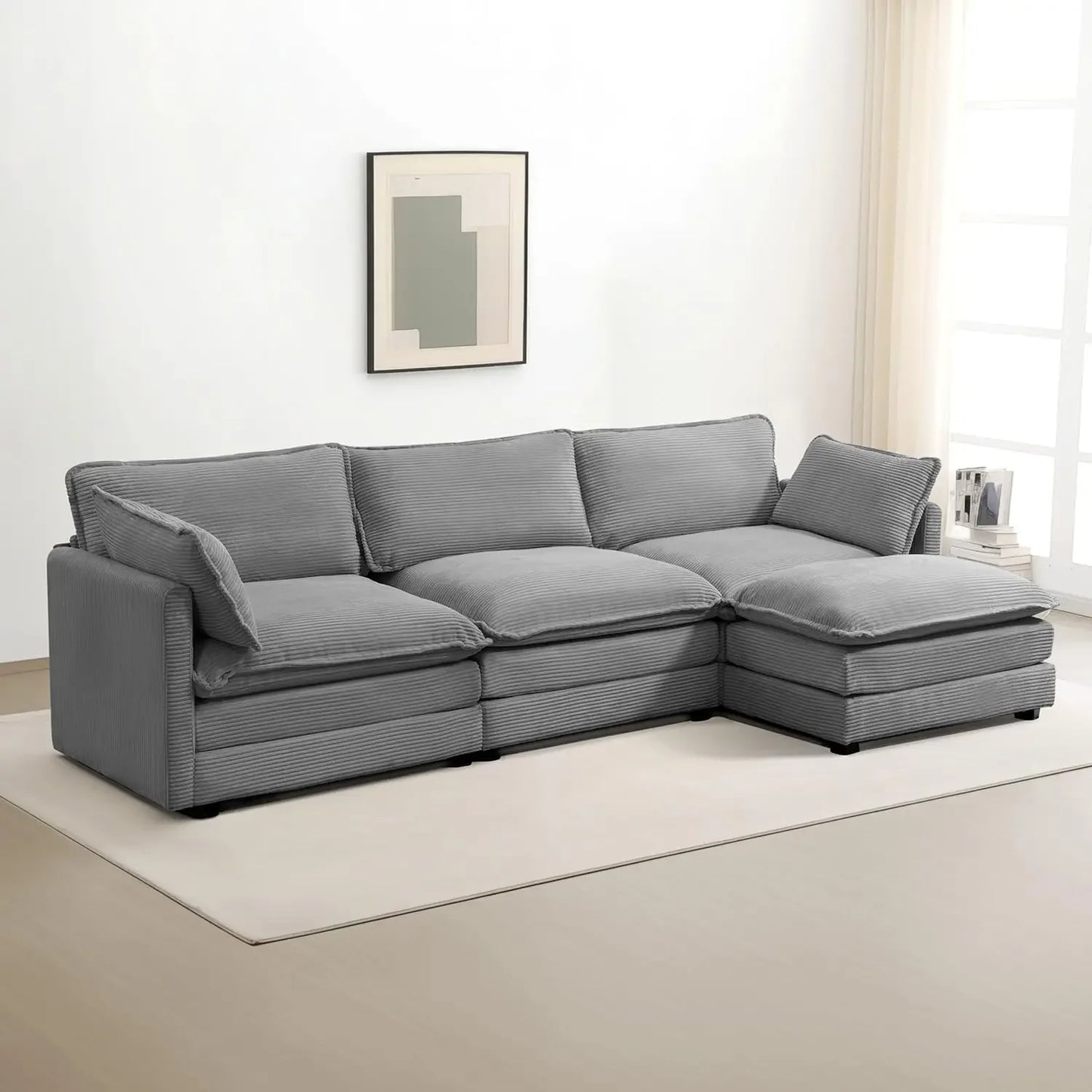 ALANA Velarno Corduroy Oversized Modular L-Shaped Sectional Sofa – Modern Style – 112.2"W