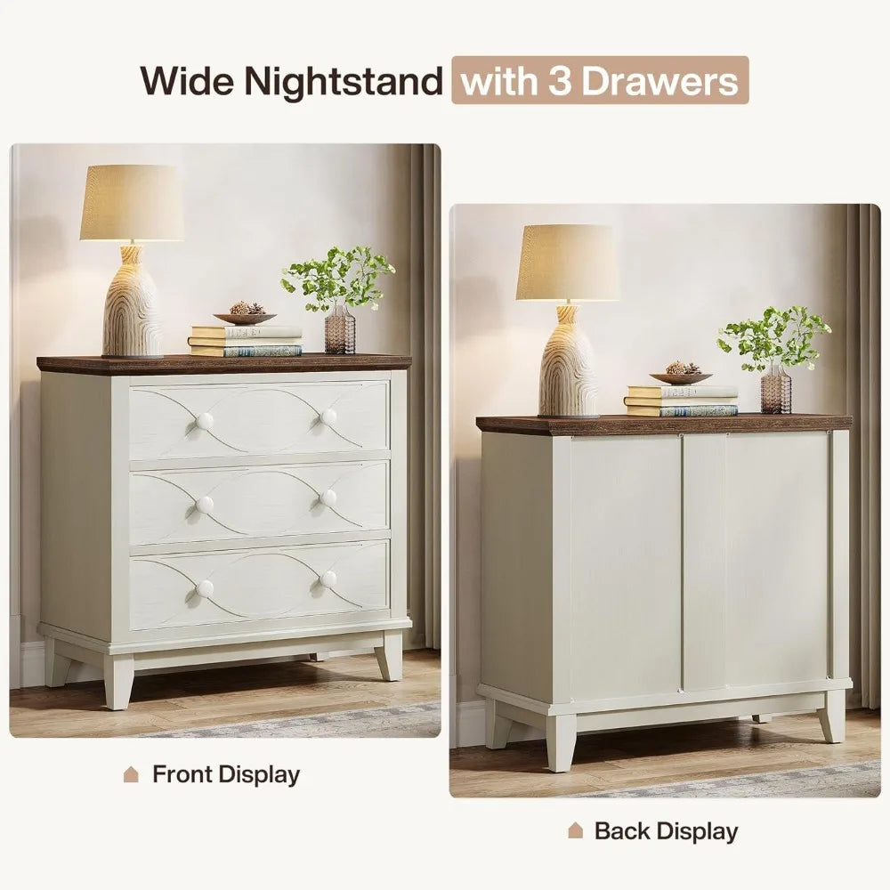 ADELYN Farmhouse Wood Nightstand Set - 3 Drawer Bedside Table