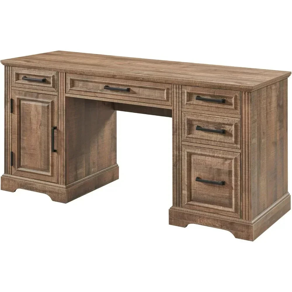 MARY Farmhouse Executive Desk with Drawers & Cabinet – 58" W