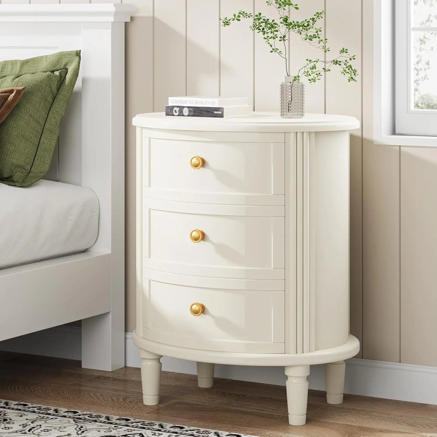 JOCELYN Oval Classic Wooden Nightstand with 3 Drawers - 19.68''