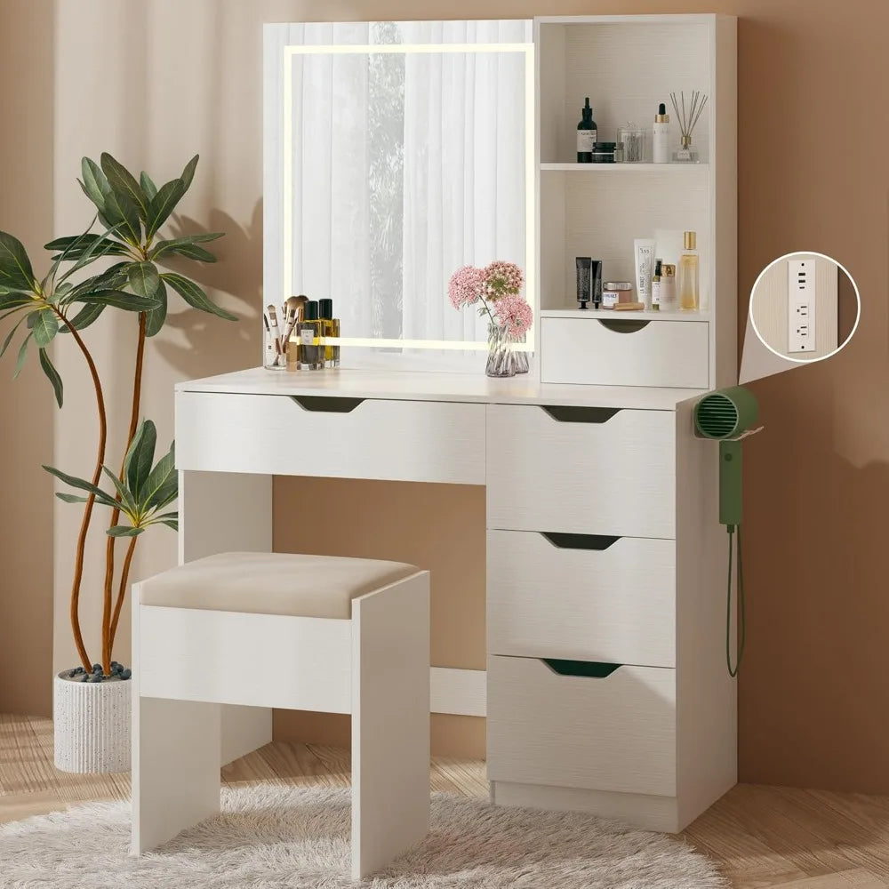 ALANA Modern LED Vanity Desk with Storage & Power Outlet - 37''