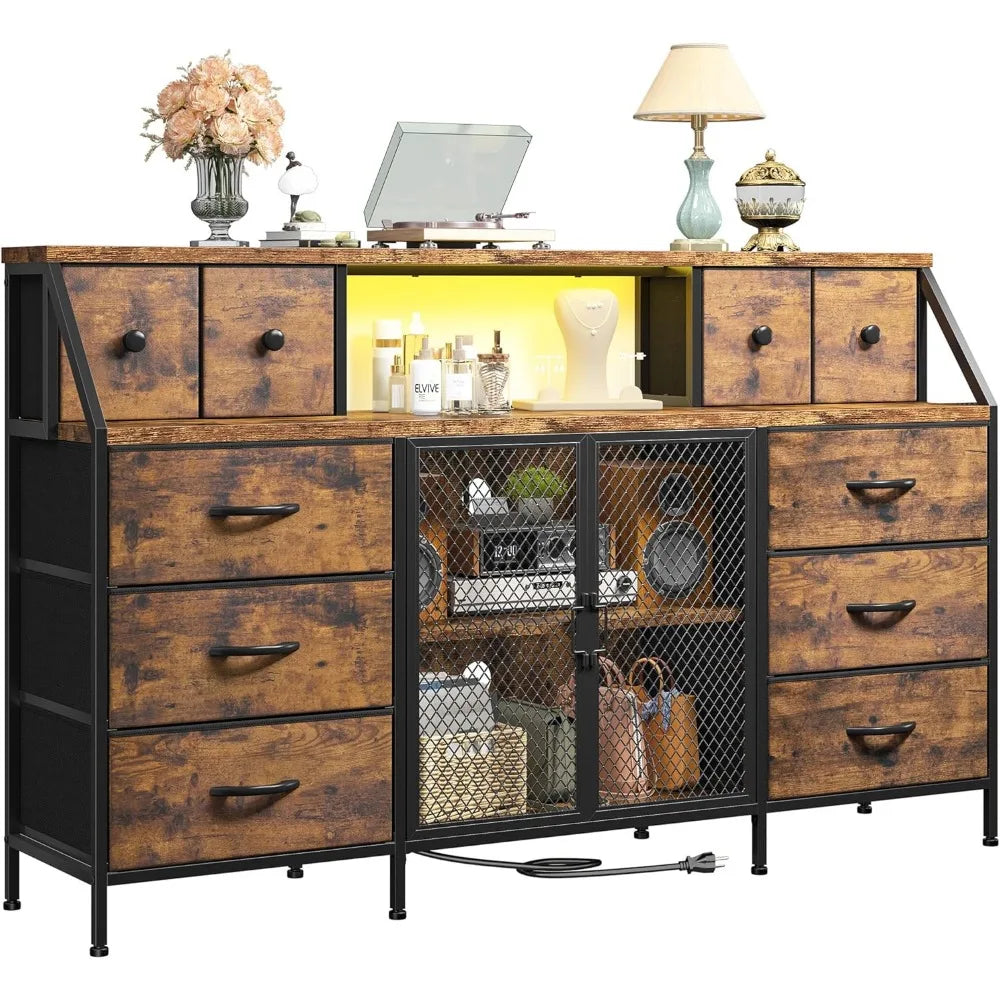 DELANEY Modern Dresser with LED & Power Outlets - Storage Chest for Bedroom & Living Room