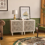 HOPE Vintage Floral Carved Wooden Nightstand Set – 18" Wide Bedside Table with 2 Drawers