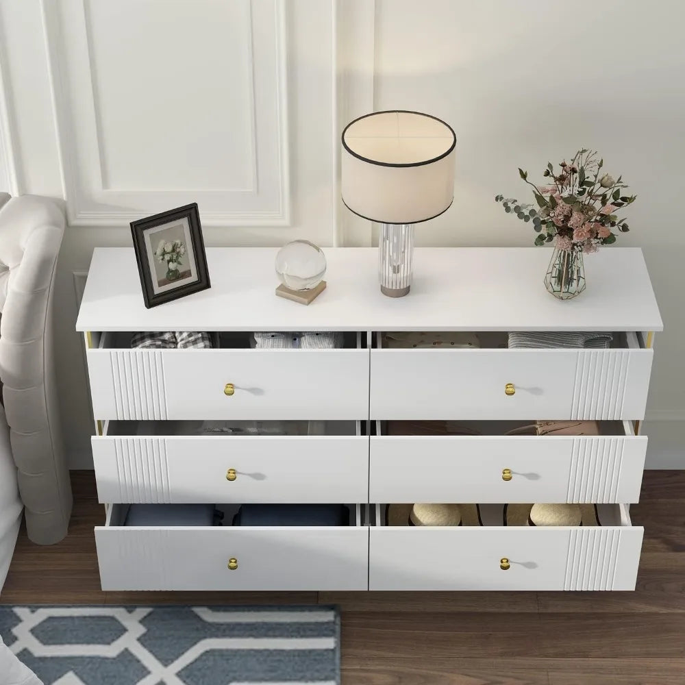 NOA Modern Geometric High Gloss 6-Drawer Dresser - 63"W