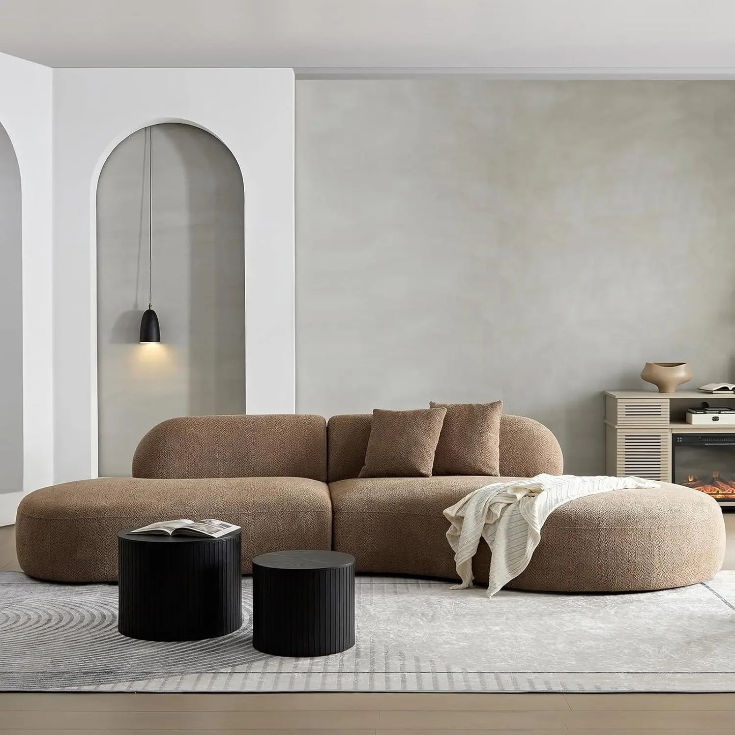 JOCELYN Curved Modular Sectional Sofa - Modern Boucle Fabric, 6-Seater - 135.4"W